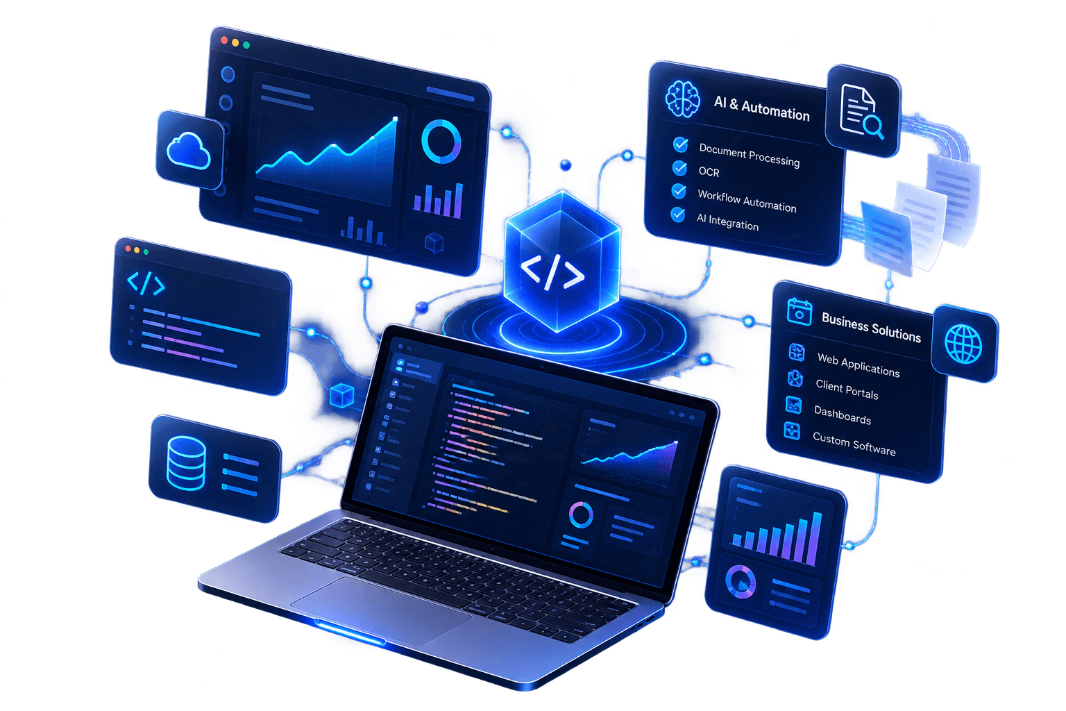 Dashboard UI showing business growth